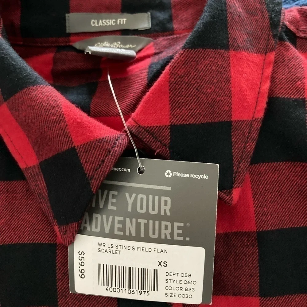 NWT Eddie Bauer Red and Black Plaid Flannel Shirt XS